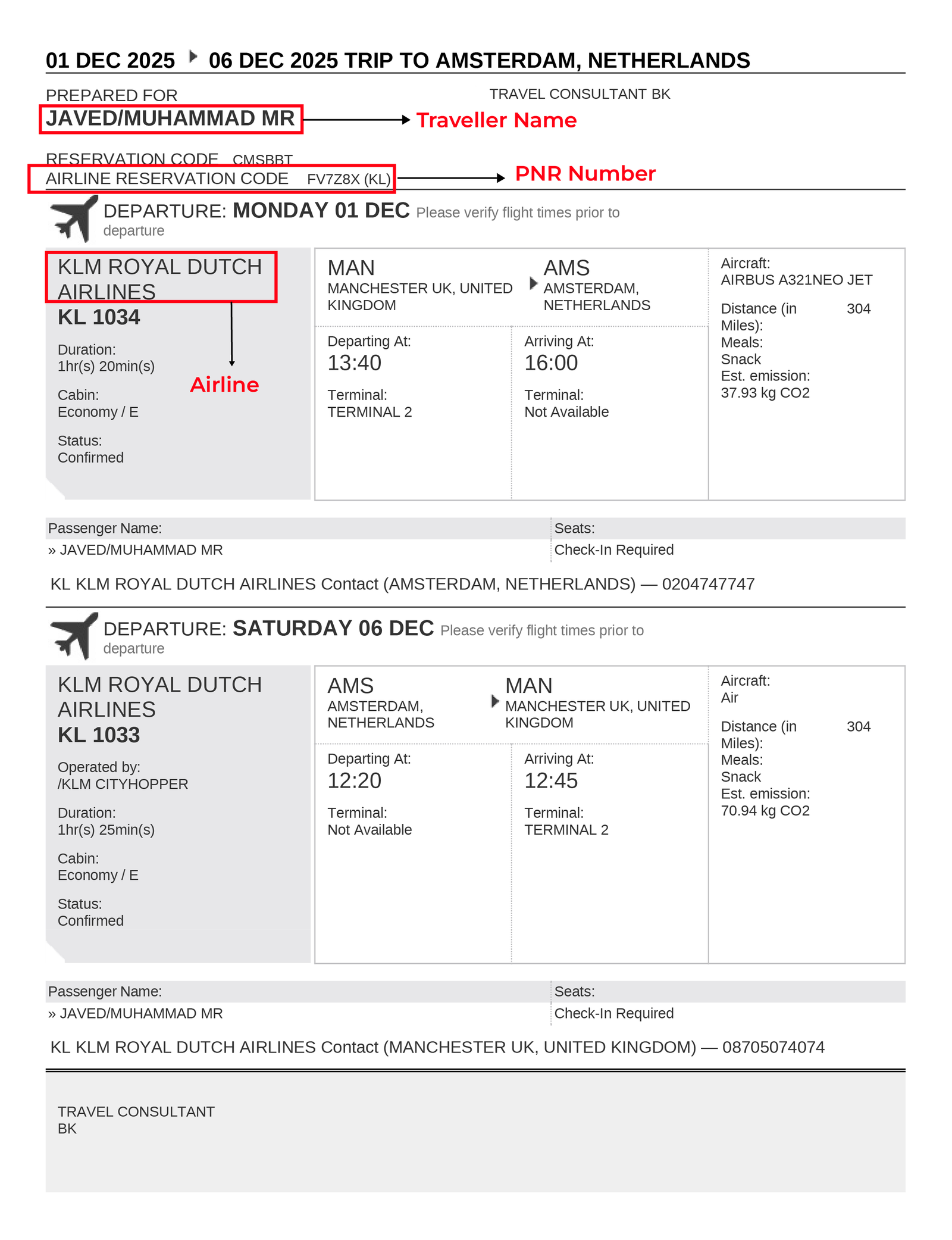 Sample verified onward ticket
